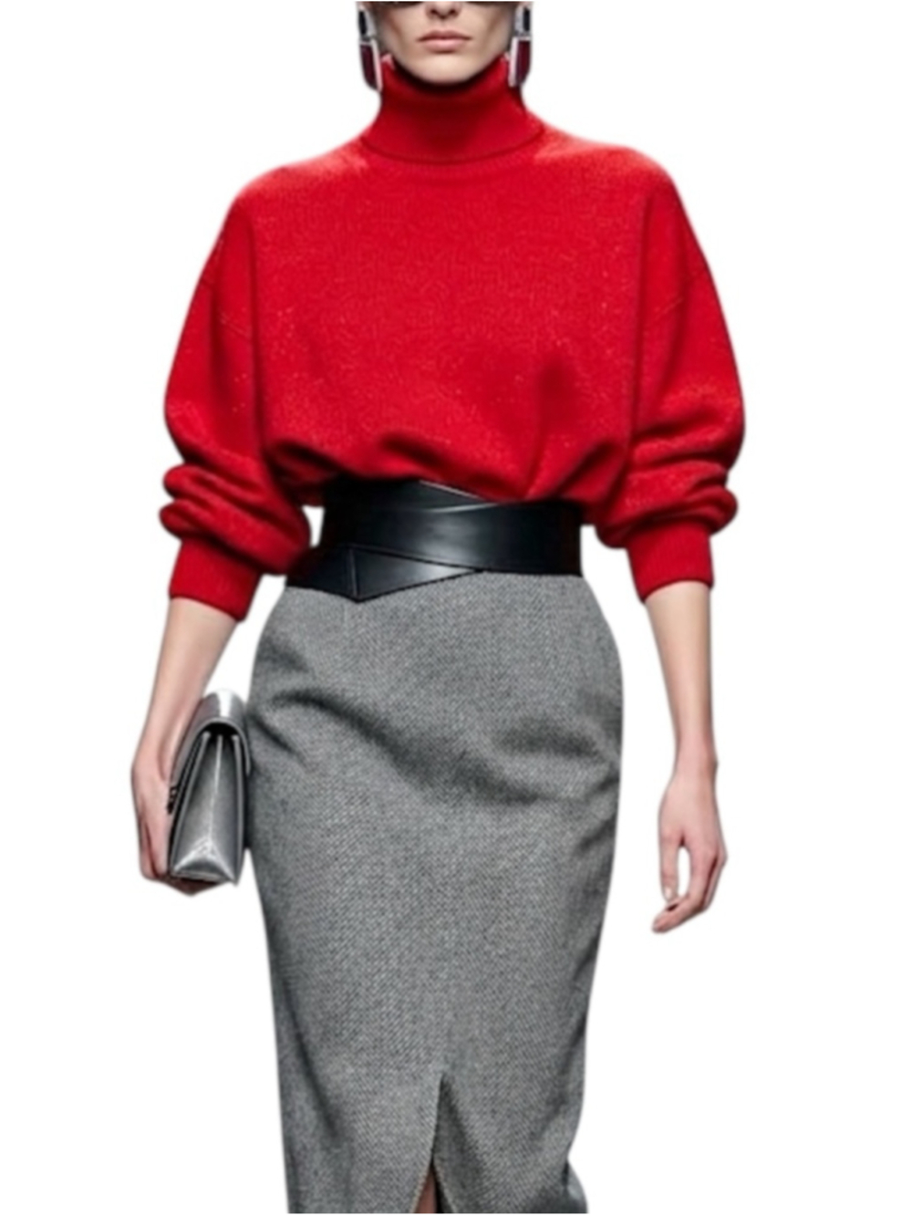 ZIOSONGZIO Korean designer red wool blend quiet luxury turtleneck sweater L